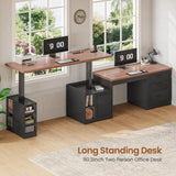 L Shaped Electric Standing Desk, 63" x 67" Height Adjustable Home Office Executive Desk with Drawers and Shelves