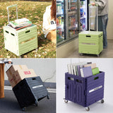 Folding Utility Cart Portable Rolling Crate Handcart Foldable Shopping Trolley Collapsible, with Lid, on Wheels (Green)
