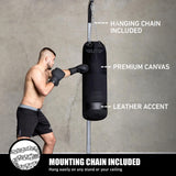 Canvas Punching Bags MMA Muay Thai Kickboxing Training Boxing Punching Bag with Chains (Black) - UNFILLED Elite Sports