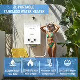 Tankless Water Heater, VANSTON Propane Water Heater Outdoor, 1.45GPM Portable Water Heaters, Instant Hot Water Heaters, Overheat Protection, Easy Installation, Lightweight with Handle for RV, Camping
