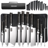 MDHAND Chef Knife Set with Roll Bag, 10PCS Professional Knife Set with Sharpener, High Carbon Stainless Steel Japanese Kitchen Knives - Black Pakkawood Handle, Dishwasher Safe, For Cooking, Chef Gifts