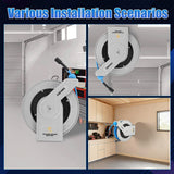 FIXFANS Pressure Washer Hose Reel with Hose, 1/4" × 100ft Retractable Power Washer Hose Reel, Heavy Duty Hose Reel Auto Rewind, Wall Mounted, 3600 PSI