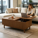NessCarsti 51.1" Mid-Century Modern Lift Top Coffee Table, Walnut Rectangular Center Table with Hidden Storage, Drawers & Sturdy Wooden Legs, for Living Room, Apartment, Office