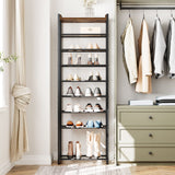 HOOBOR 10 Tier Shoe Rack, Large Capacity Shoe Storage for 18-20 Pairs, Sturdy Metal Shoe Shelf for Closet Entryway, Space Saving Shoe Organizer for Sneakers Heels, Rustic Brown BF40XJ01