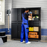 Yizosh Metal Garage Storage Cabinet with Locking Doors and Adjustable Shelves, 74" Rolling Tool Storage Cabinet with 4 Wheels and 2 Drawer for Garage,Warehouse