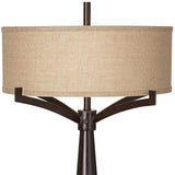 Franklin Iron Works Tremont Mid Century Modern Industrial Table Lamps 31.5" Tall Set of 2 Rich Bronze Iron Burlap Fabric Drum Shade for Living Room Bedroom House Bedside Nightstand Home Office