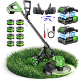 20000 RPM Brushless Battery Weed Wacker Cordless, 6000mAh Electric Weed Eater Battery Powered, Heavy Duty Brush Cutter Edger Lawn Tool/Weed Trimmer/Grass Trimmer W/Wheel Metal Blade, 2 Battery