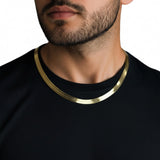 ONTHOLOGIE, 9.4 mm Herringbone Chain Necklace for Women Men 18K Gold Over Italian 925K Stamped Solid Sterling Silver, Flat Snake Chain, 18 Inch