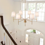 Alynzee Gold Chandeliers for Dining Room, 6-Light Modern Chandelier Light Fixture Over Table, with White Fabric Shade, 34" Large Transitional Kitchen Pendant Lights for Living Room Bedroom Foyer
