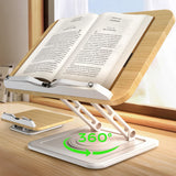 LOXP Ergonomic Book Stand for Reading, 360° Rotating Holder with Page Clip