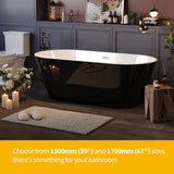 59 Inch Freestanding Bathtub, Acrylic Deep Soaking Tub, Chrome Overflow and Drain, Non-Slip Standalone Bath Tub for Bathroom, cUPC Certified, Ergonomic Modern Bath for Bathrooms