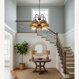 Modern Farmhouse Rustic Chandelier Coastal Boho 5-Light 16 in. Matte Black Hanging Ceiling Light for Living Room, Foyer with Seagrass Shade