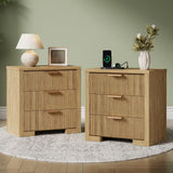 24'' Nightstands Set of 2 with Charging Station, 3 Drawers Dresser, Wood End Table with Large Storage, Modern Mid-Century Bedside Table for Bedroom, Living Room, Office, Natural Oak