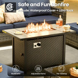 ovios 7 Pieces Patio Furniture Set, Outdoor Wicker Sofa Couch with Swivel Glider Chairs Fire Pit Table