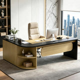 SimpArt Executive L-Shaped Office Desk with Storage Shelves, Modern Executive Desk with Curved Edge, Large Workstation Desk for Home Office, Business Office Furniture
