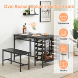 GarveeHome 3-Pieces Dining Table Set for 2-4 People, Small Kitchen Dinner Table with 2 Bench, Dining Room Tables Set with Storage Drawer & Shelf (Black)