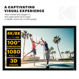 KODAK Projector Screen | 100” Fixed Frame Home Projection Screen with Black Velvet Frame, Durable PVC & Wall Mount Kit | 160° View Angle, 16:9, 1.1, Full HD 4K 8K & Active 3D Ready for Movies & Gaming