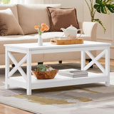 Yaheetech Wood 2-Tier White Coffee Table with Storage Shelf for Living Room, X Design Accent Cocktail Table, Simple Design Home Furniture, 39.5 x 20 x 18 Inches