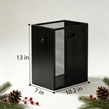 FANTERSI Small Black Trash Can 4.5 Gallon, Metal Mesh and Wood Combination Small Garbage Can, Office Waste Basket with Handle, Rectangular Trashcan for Home Office, Bedroom, Living Room
