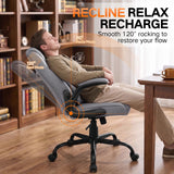 PU Office Chair Flip-up Arms Silent Wheels Desk Chair Home Apartment Grey.