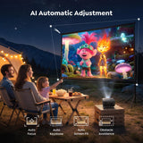 Smart Projector [Bundled with Google TV Stick & 4K Support] with WiFi and Bluetooth, Portable Mini Movie Short Throw Projector Outdoor with Built-in Apps Auto Focus for Home Theater Bedroom Ceiling