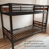 nesture. Bunk Bed Twin Over Twin, Heavy Duty Metal Bunkbeds with Full-Length Guardrail, Space-Saving Steel Bed for Kids & Adults, No Box Spring Required, Rustic Brown