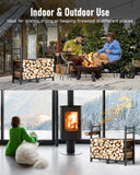 Brightown 34inch Firewood Rack Indoor with Log Carrier, Outdoor Wood Rack for Firewood,Fire Wood Storage with Kindling Hooks, Adjustable Pads, Heavy Duty Logs Holder for Fireplace Deck Outdoor, Black