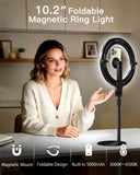 NiceVeedi 10.2” Magnetic Desk Ring Light with Stand, 5000mAh Rechargeable Desktop Ring Light for Phone，3 Color Foldable Selfie Light for Live Stream/Makeup/TikTok/YouTube/Photography/Zoom/Vlogging