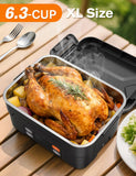 EAST OAK XL 6.3-Cup/1.5L Cordless Electric Lunch Box for adults, Heated Lunch Box Food Heater 220°F Stainless Steel Container for Work Outdoor, Black