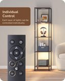 EDISHINE RGBW Floor Lamp, 5-Tier Display Shelf with Light, Adjustable Brightness & Color Temperature, 3 Lighting Modes, Remote Control, Stable Floor Lamps for Living Room, Bedroom, Study, Dark Walnut