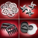 STX Turboforce II "Platinum" Heavy Duty Electric Meat Grinder & Sausage Stuffer: 6 Grinding Plates, 3 S/S Blades, 3 Sausage Tubes, Kubbe, 2 Meat Claws, Burger-Slider Patty Maker - Black