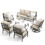 MIXPATIO 6-Piece Patio Conversation Set, Swivel Chairs, Coffee Table, Beige