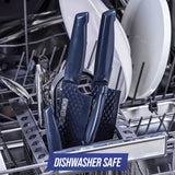 Blue Diamond Sharp Stone 14 Piece Knife Block Set, PFAS-Free Nonstick Diamond Textured Stainless Steel Blades, Rust Resistant Kitchen Cutlery, Chef & Steak Knives, Dishwasher Safe, Navy