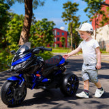 12V Electric Kids Motorcycle for 3-8 Year Old Boys Girls, 3-Wheel Ride-On Toy Motorbike with Lighting Wheels, Music Player (Connect with Phone) and Hand Drive (Blue)