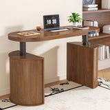 Xyulmeo Mid Century Modern Electric Standing Desk with Storage, 55 x 22 Inch Small Sit Stand Up Desk, Wood Adjustable Height Computer Executive Desk for Home Office, Laptop, Walnut