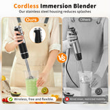 Cordless Immersion Blender Handheld, 4-in-1 Cordless Hand Blender with 500ml Chopper, 600ml Beaker & Egg Whisk, 8 Speeds, USB Rechargeable Handheld Blender Cordless – Smoothies, Baby Food (Black)