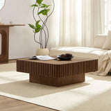 HanStrong 35.43" Modern Handcraft Square Drum Coffee Table for Living Room,Small Wooden Coffee Table with Sturdy MDF Pedesta, Walnut Color