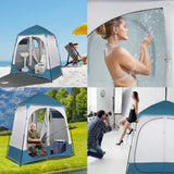 Double Dressing Tent,Oversize 2 Rooms Shower Tent, 7.5 FT Outdoor Pop up Changing Room, Instant Extra Wide Privacy Shelter for Camping Dressing Toilet Bathroom with Carry Bag, Blue & White