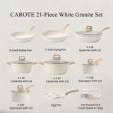 21Pcs Pots and Pans Set, Nonstick Cookware Sets, White Granite Induction Cookware Non Stick Cooking Set w/Frying Pans & Saucepans (PFOS, PFOA Free) CAROTE