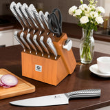 imarku 14-Piece Knife Set with Block, High Carbon Stainless Steel Kitchen Knives with Built-in Sharpener, Dishwasher Safe, Ergonomic Non-Slip Handle, Brown