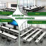 JFazzruit Folding Conference Room Table with Wheels,Modular Conference Tables Seminar Table with Grommet,Stability Enhancement,Fold Up Rolling Conference Table for Office (6, White, 55.2IN/140CM)