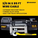 Novawinch Pro Plus 12,500 lb Electric Winch - IP68 Waterproof Sealed Series Wound Motor, 85 ft 3/8 in Wire Cable, 171:1 Gear Ratio - 12 Volt Truck, Trailer, Off-Road Recovery Applications