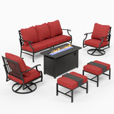 MIXPATIO 6-Piece Metal Patio Conversation Set, Fire Pit Table, 2 Ottomans