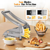 French Fry Cutter, Stainless Steel Potato Cutter Slicer with 1/2" & 3/8" Blades, Non-Slip Suction Base, Manual Potato Fry Cutter for Potatoes, Carrot, Cucumber for Home Kitchen Use