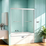 LOHCEH Shower Door Double Sliding,56-60.in Wx60 in.H Semi-Frameless Shower Door,1/4 Inch Clear Tempered Shower Glass Doors with Explosion-Proof Film,Brushed Nickel