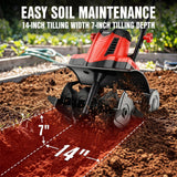 EWORK Electric Tiller for Gardening 10 Amp 14-Inch Powerful Corded Garden Tiller & Cultivators, Brushless Rototiller for Lawn, Soil, Yard