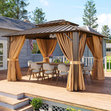 Aoxun Gazebo 10x12 Hardtop Gazebo with Double Galvanized Steel Roof, Brown