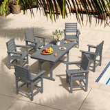 Homenjoy 7 Piece Patio Dining Set, 66" Rectangle HDPS Weather Resistant Outdoor Table & 6 Patio Chairs Set with 1.96" Umbrella Hole, Heavy Duty Chairs for Backyard Balcony Deck, Grey