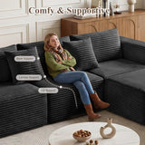 Boneless Couches for Living Room - 110" U Shaped Modular Sectional Sofa with Ottoman Oversized Deep Seat Corduroy No Assembly Memory Foam Cloud Big Comfy Convertible Floor Couch (Black)