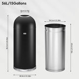 EKO Eternal 56L/15 Gallon Large Capacity Tall Commercial Trash Can, Round Open Top Waste Bin for Indoor and Outdoor, Black Steel Heavy-Duty, Durable Metal Garbage Bin for Home, Office, Restaurant EKO